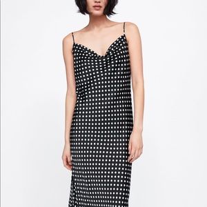 Zara Black Polka Dot Midi Slip Dress